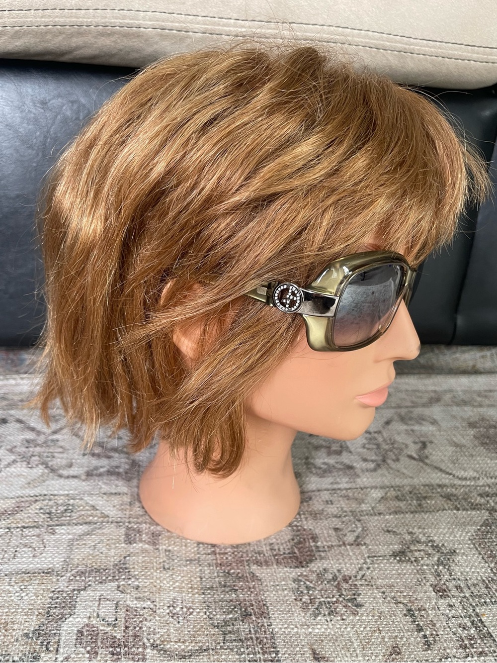 Giorgio Armani Olive Green Oversized Sunglasses with Decorative Side Emblem